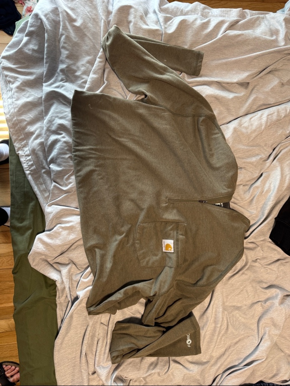 Carhartt Olive Green quarter-Zip Work Pullover with Chest Pocket